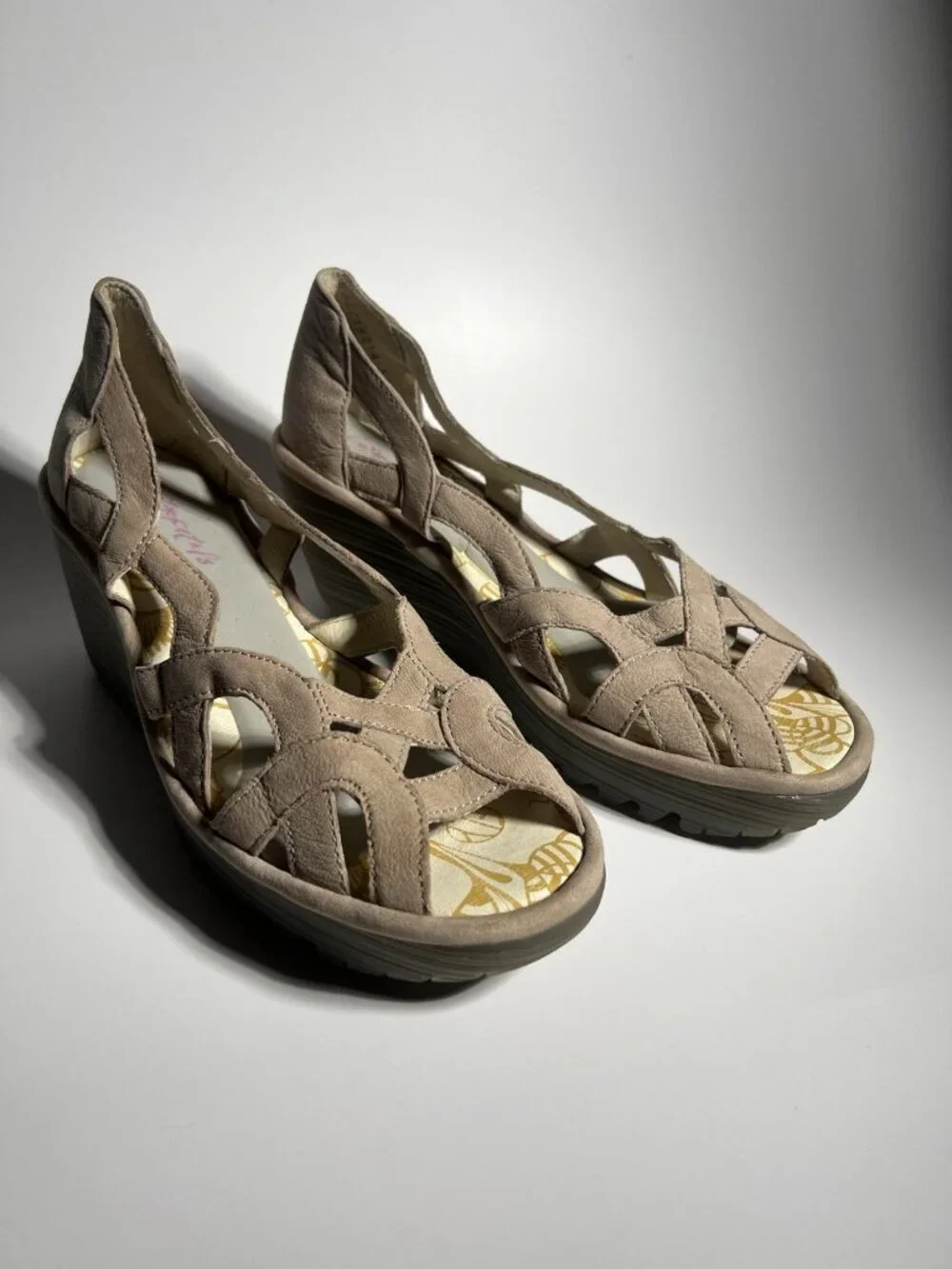 Fly London Yadi Leather Wedge Shoes Olive Green Women’s EU 38 US 7.5